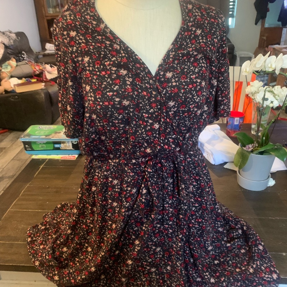 Lucky Brand Pink and Red V-Neck Sundress